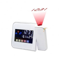 Statie meteo digitala cu ceas,calendar,proiector laser,Alb