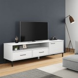 Cumpara ieftin Comodă TV cu picioare metalice &bdquo;OSLO&rdquo;, alb, lemn masiv pin