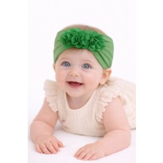 Bentita lata verde pentru fetite cu floricele aplicate