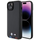 Husa pentru iPhone 15 Plus - BMW Leather Stamp Tricolor (BMHCP15M22PTDK) - Black