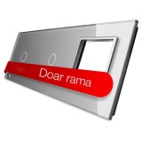 Panou din sticla Livolo VL-P701/01/E-6I, gri, pentru 2 x intrerupator simplu cu touch + 1 x rama priza simpla
