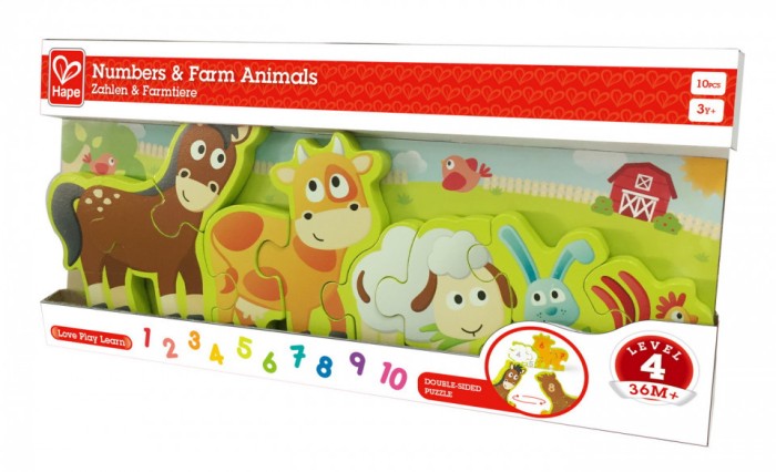 Hape puzzle numere si animale de la ferma