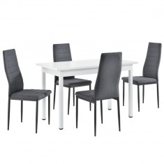 Set elegant Diana masa cu 4 scaune, masa 120 x 60 x 75 cm, scaun 96 x 43 x 52 cm, MDF/metal, alb/gri foto