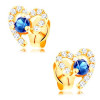 Cercei din aur 585 - contur de inimă cu safir de culoare albastru &icirc;nchis