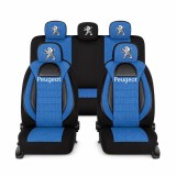 Set Huse Scaune Universale Racing, Albastru cu Negru Personalizate cu Peugeot