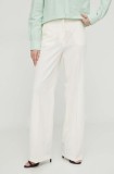 Sisley pantaloni femei, culoarea bej, drept, high waist, 4KVXLF02I