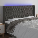VidaXL Tăblie de pat cu LED, gri &icirc;nchis, 183x16x118/128 cm, catifea
