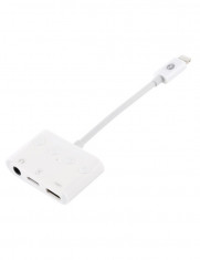 Adaptor multifunctional 4 in 1, incarcare/conectare pentru dispozitive cu mufa Apple, Jack 3.5 mm si type-C, alb foto