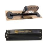 Cumpara ieftin Gletiera inox Olejnik, intarita, Premium Gold, Super Flex, 30.5x10cm x 0.3mm, maner piele alcantara, husa