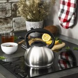 Ceainic cu sita, inox, 1.2l argintiu cu maner negru, Kinghoff
