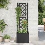 Strat Inaltat Gradina cu Spalier si Udare Automata vidaXL, Antracit 43x43x142cm, Jardiniera Verticala, Ratan, Rezistent UV
