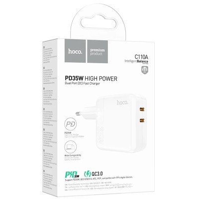 Incarcator Retea 35W, Dual Ports, USB-C, QC 3.0, Fast Charging, Lucky Series, HOCO (CA110A) foto