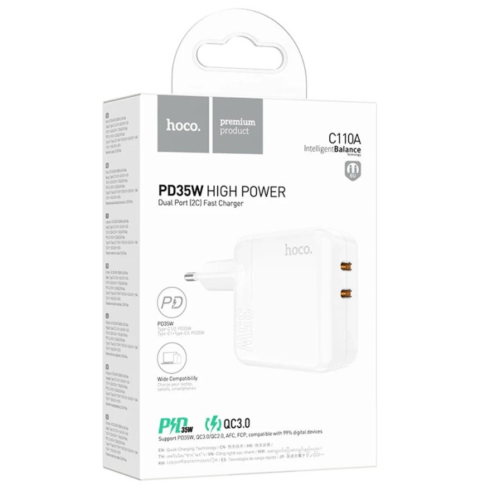 Incarcator Retea 35W, Dual Ports, USB-C, QC 3.0, Fast Charging, Lucky Series, HOCO (CA110A)