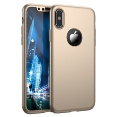 Husa Full Cover 360&deg; (fata + spate + folie sticla) pentru iPhone X, Gold