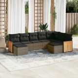 vidaXL Set canapele de grădină, 9 piese, cu perne, gri, poliratan 3228223