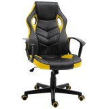 Vinsetto Scaun de Gaming Ergonomic Rotativ cu Roți din Piele Ecologică Negru și Galben &Icirc;nălțime Ajustabilă | Aosom Romania