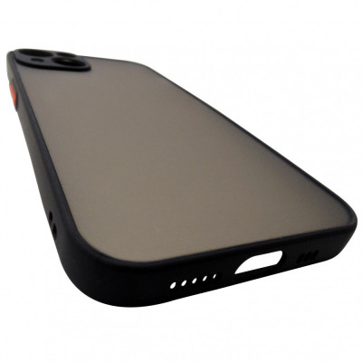 Husa spate policarbonat gri semitransparent + TPU negru, butoane rosii, pentru Apple iPhone 13 foto