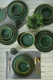 Keramika Set de vesela - Green/Gold Nordic - 24 bucăți - 6 persoane - Stoneware