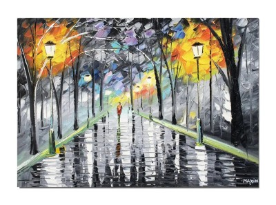 Tablou pictat manual Peisaj alee in parc, magia culorilor, 70x50cm in ulei pe panza foto