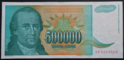 Bancnota 500000 DINARI / DINARA - YUGOSLAVIA, anul 1993 *cod 283 foto