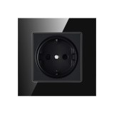 Priza Techstar&reg; Crystal TS1, Sticla Securizata, Simpla, Culoare Negru Onyx, 16A, 1