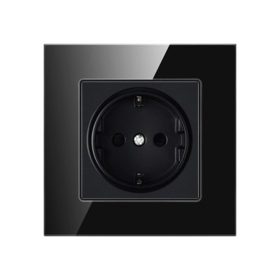 Priza Techstar&amp;reg; Crystal TS1, Sticla Securizata, Simpla, Culoare Negru Onyx, 16A foto