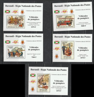 Burundi 2012 - Camioane de Pompieri Deluxe S/S 5v MNH foto