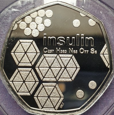 50 pence 2021 Marea Britanie, Discovery of Insulin, Brilliant unc, Coincard foto