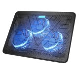 Cumpara ieftin Cooler laptop TECKNET, 3 ventilatoare, 2 porturi USB, iluminare LED albastra, compatibil 12-17 inch