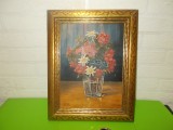 NATURA STATICA cu FLORI de COLT si GENTIENE , pictura in ULEI , inramata , tablou, Realism