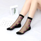 Sosete pentru dama, SS0158, model flori, Negru, marime universala