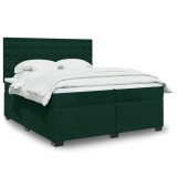 vidaXL Pat box spring cu saltea, verde &icirc;nchis, 200x200 cm, catifea 3293317
