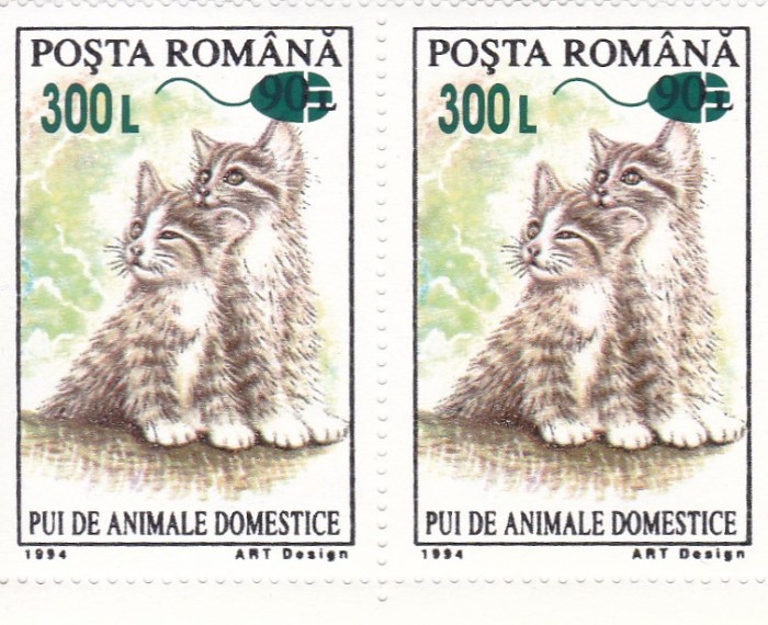 ROMANIA 2001 LP 1564 PUI DE ANIMALE 94 SUPRATIPAR MOUSE PERECHE SERII MNH