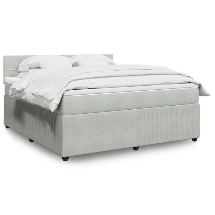 vidaXL Pat box spring cu saltea, gri deschis, 180x200 cm, catifea 3290106