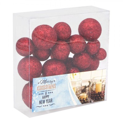 Bile Decorative Crăciun, Model Glitter, Set 24 Bucăți, Culoare Roșu, Material Spumă foto