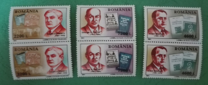 TIMNBRE ROMANIA MNH LP1544/1999 ANIVERSĂRI -PERSONALITĂȚI (I) Serie &icirc;n pereche