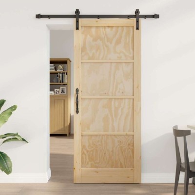 Ușă glisantă cu set de accesorii 83x202 cm Lemn solid Pin foto