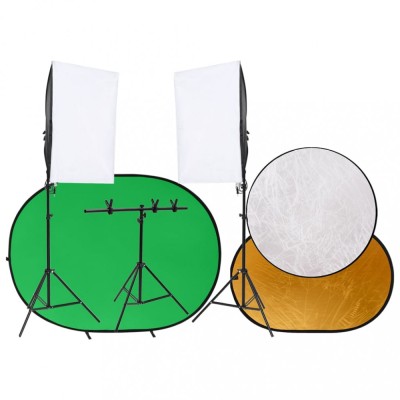 vidaXL Kit studio foto cu set de lumini, ecran de fundal și reflector foto