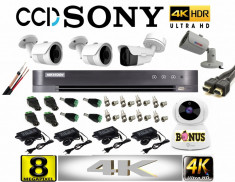 Kit profesional video 4K cu 4 camere ROVISION de 8MP 60m IR si 25m IR lentila Sony Dvr Hikvision 8canale+CADOU camera WIFI 2MP foto