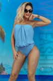 Costum baie tankini dama, top larg, fara bretele, cupe, Aqua, S, material elastic
