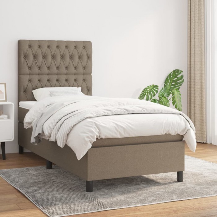 vidaXL Pat box spring cu saltea, gri taupe, 100x200 cm, textil 3141997