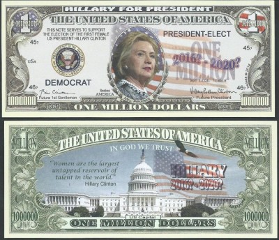 !!! SUA = FANTASY NOTE = HILLARY CLINTON , CANDIDAT LA PRESEDINTIE - 2014 - UNC foto