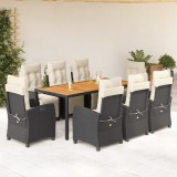 Gossi set mobilier de gradina cu perne, 9 piese, negru, poliratan