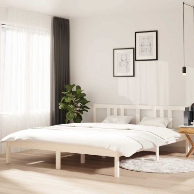 vidaXL Cadru de pat, alb, 160x200 cm, lemn masiv de pin 814895 foto