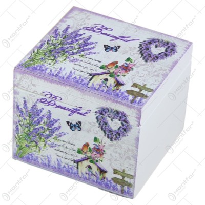 Cutie de bijuterii muzicala din lemn cu capac oglinda 10&amp;times;10 CM &amp;ndash; Lavender/Roaba decor foto