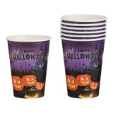Pahare Halloween Carton Mov Negru, 6 Buc. 270ml - Petrecere Castel Dovleci Lilieci Happy Halloween