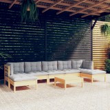 vidaXL Set mobilier de grădină cu perne, 8 piese, gri, lemn de pin 3097096