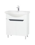 Baza si lavoar ceramic GN0501, mobilier baie stativ 70 cm, circular, front MDF, 2 usi, 2 rafturi, picioare cromate reglabile, alb/antracit