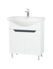 Baza si lavoar ceramic GN0501, mobilier baie stativ 70 cm, circular, front MDF, 2 usi, 2 rafturi, picioare cromate reglabile, alb/antracit