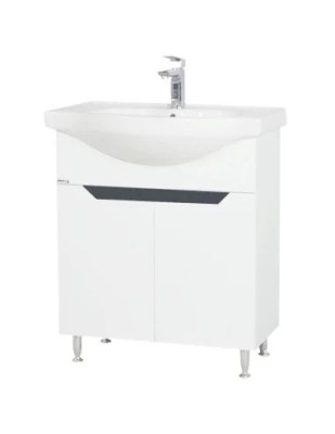 Baza si lavoar ceramic GN0501, mobilier baie stativ 70 cm, circular, front MDF, 2 usi, 2 rafturi, picioare cromate reglabile, alb/antracit foto